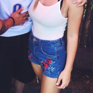 Rose Embroidered Denim Shorts
